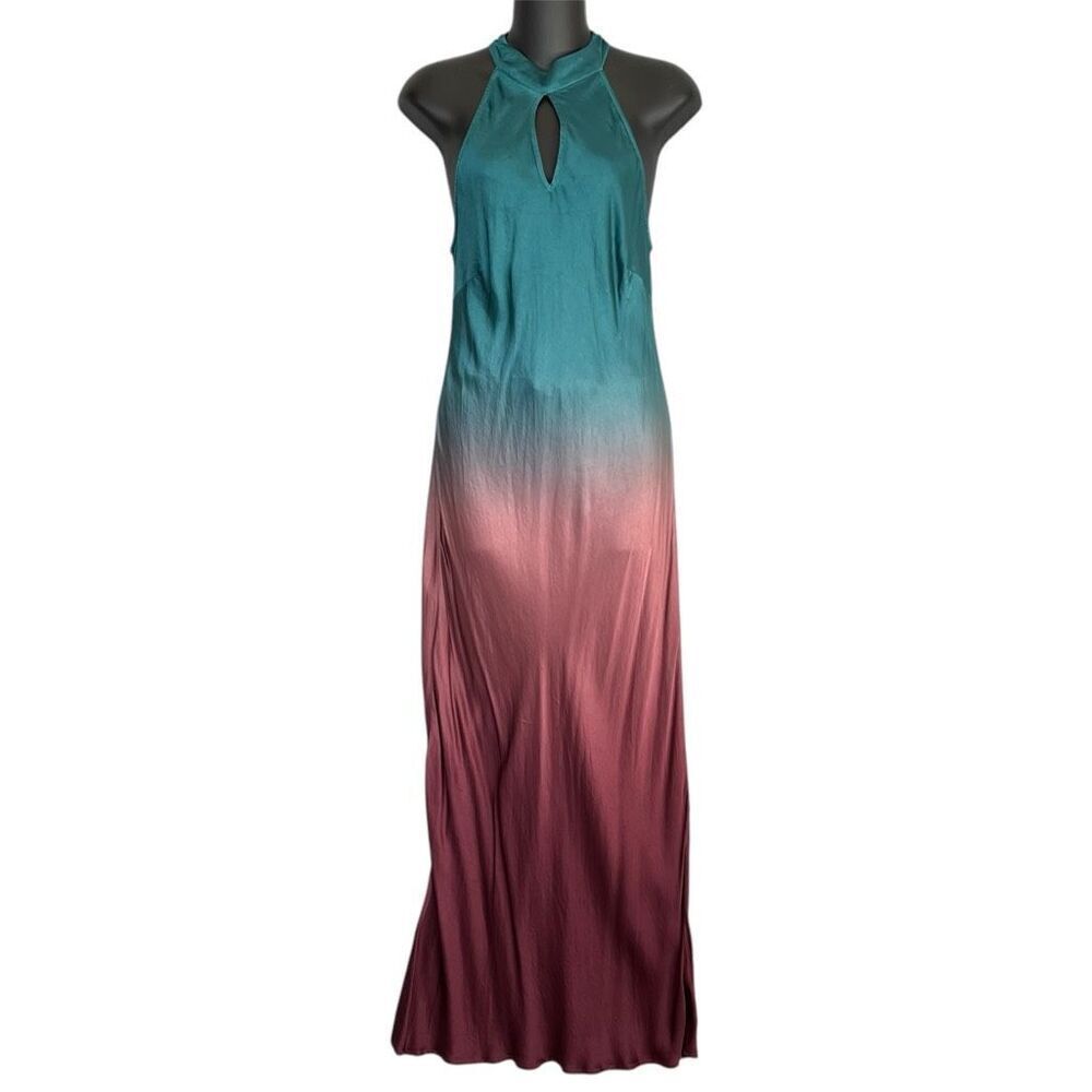 Young Fabulous & Broke Halter Dress Womens Medium Ombre Satin Midi Maxi Rayon